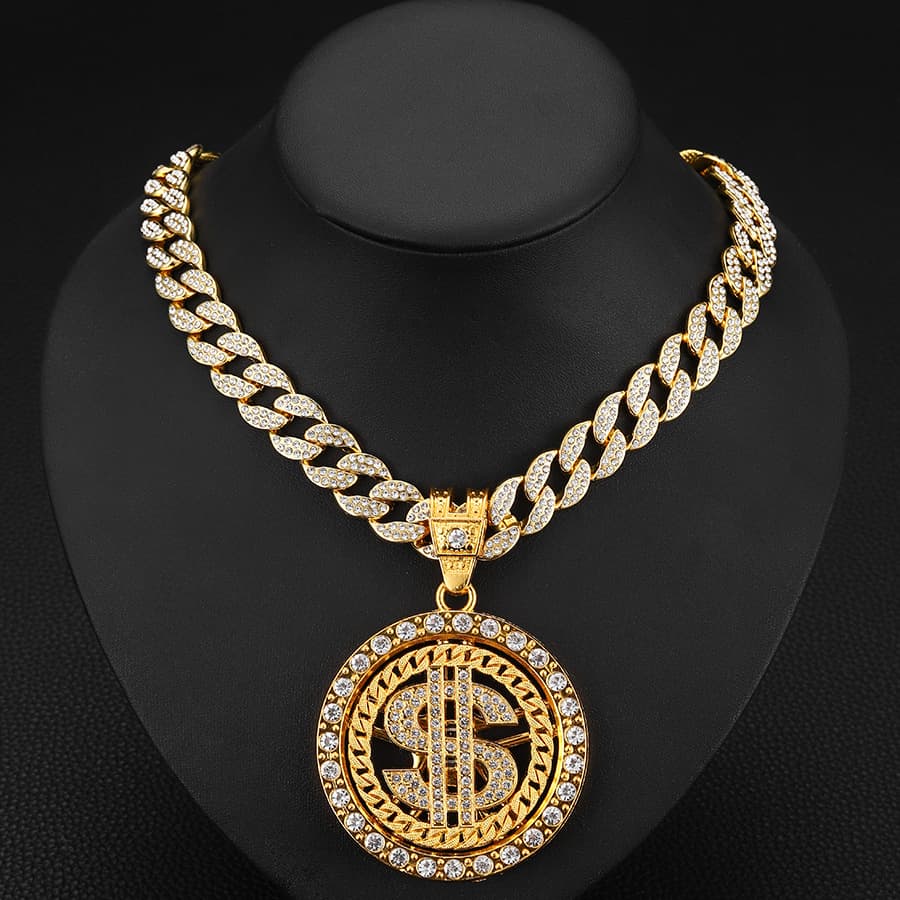 Hip hop creative rotating US dollar pendant jewelry street rap rock style US dollar necklace jewelry