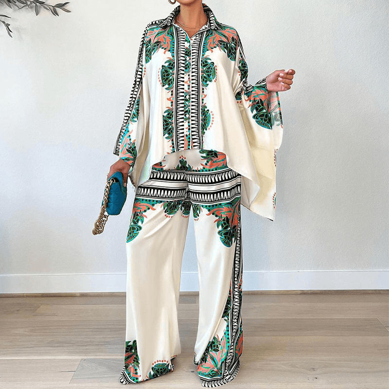 Women's Clothing Summer New Casual Print Bat Sleeve Top Loose Pants Two-piece Suit