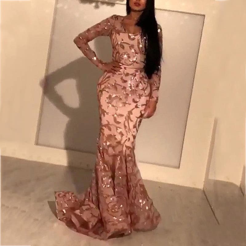 Women's Clothing Sexy Sequin Dress Petal Slim Hip Banquet Evening Dress