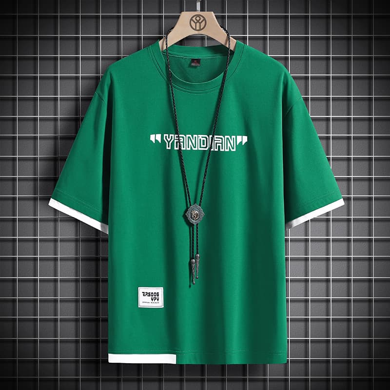 Summer Trend Short Sleeved for Young Middle-aged People Fashionable and Trendy T-shirt Solid Color Two-piece