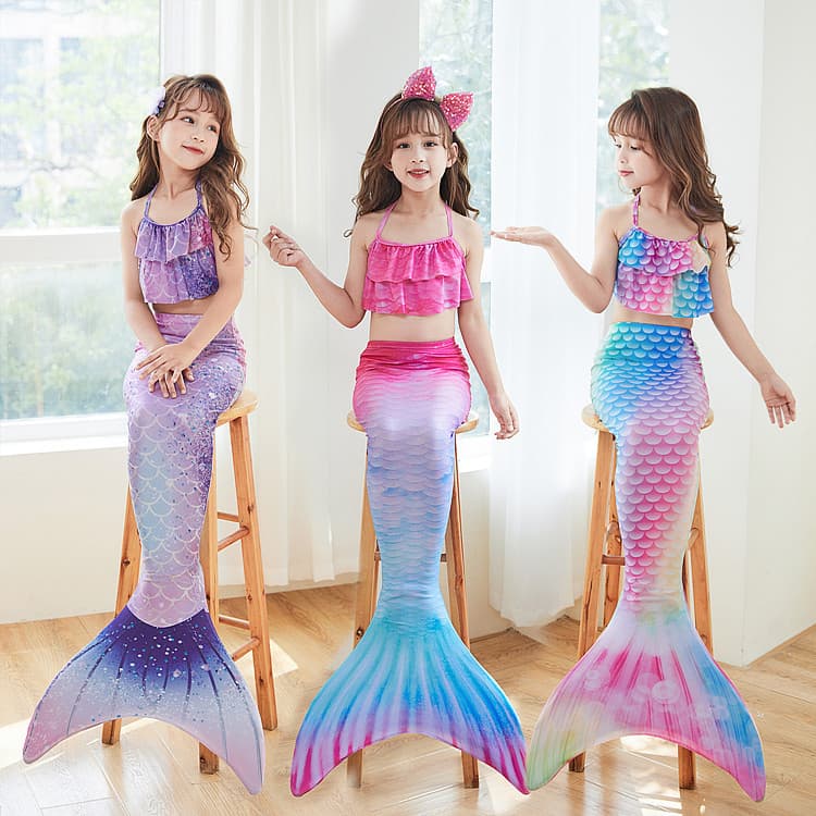 Baby clothesChildren mermaid swimsuit performance Swimsuit three-piece fish tail big and small girls princess skirt bikini costume