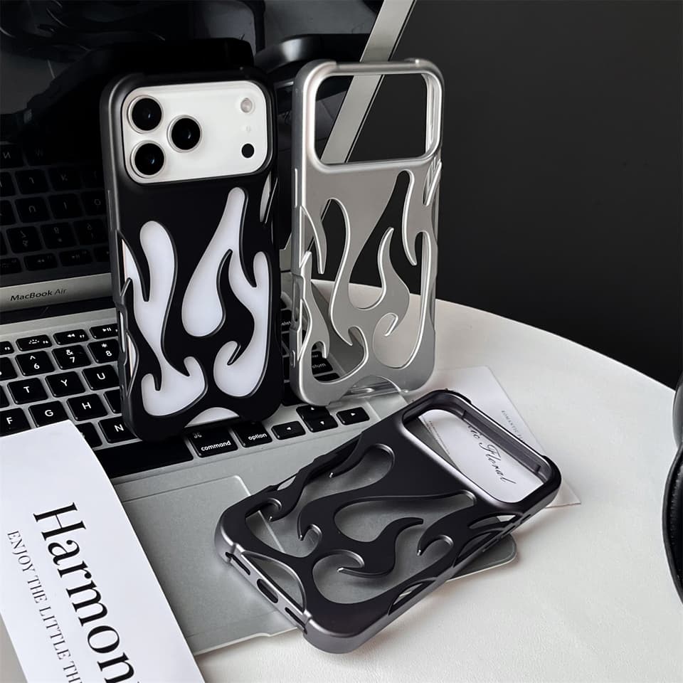 Chic Hollow Plating 3D Flame Phone Bumper Case For Iphone 17 Air 16 15 14 Plus 13 12 11 Pro Max Cool Frame Soft Silicone