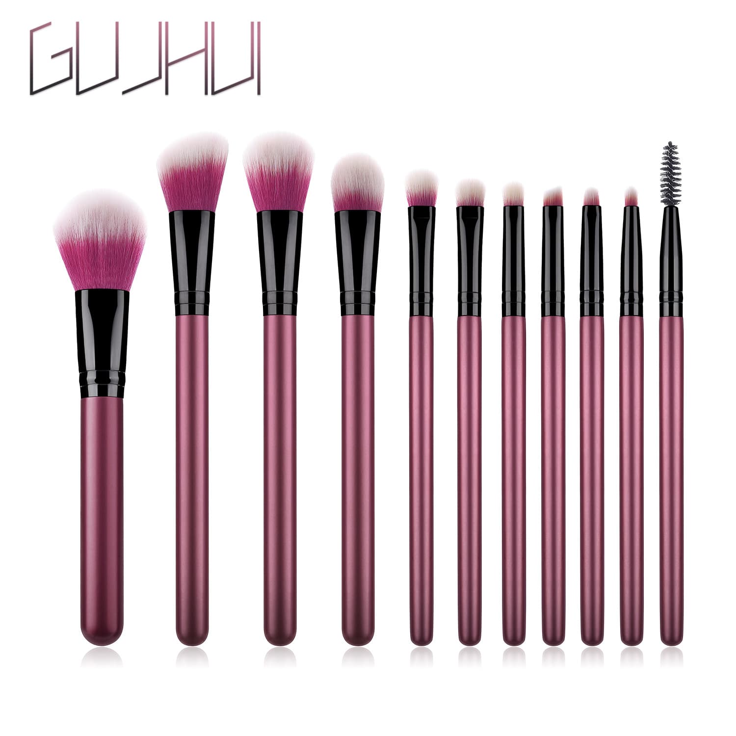 11 pcs makeup brush set, Yuncai, maroon handle, purple and white, new beauty tool GUJHUI