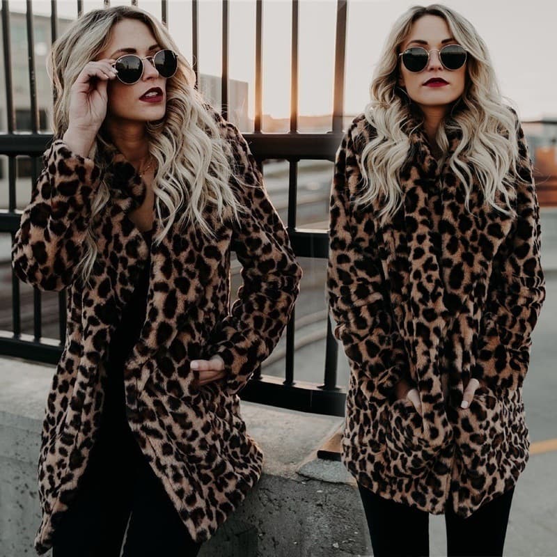 Women's New Fashion Faux Fur Women's Long Leopard Faux Fur Coat