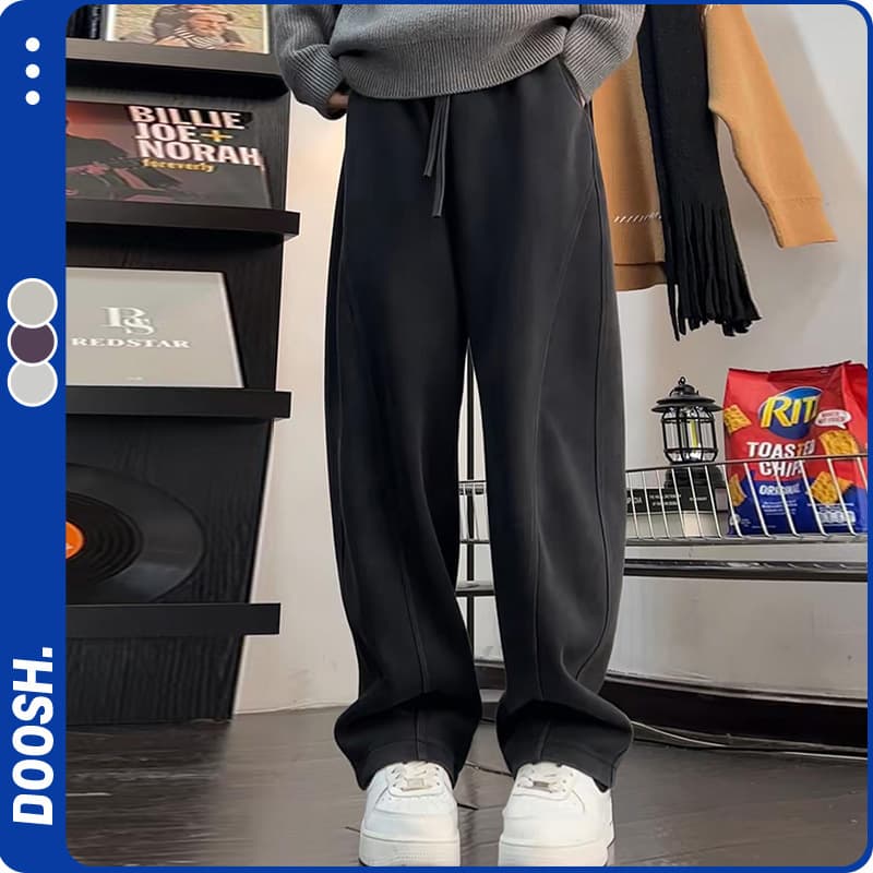 Men's Washed Cotton Baggy Pants Relaxed Fit Straight Leg Joggers Casual Lounge Pants For Spring Autumn​