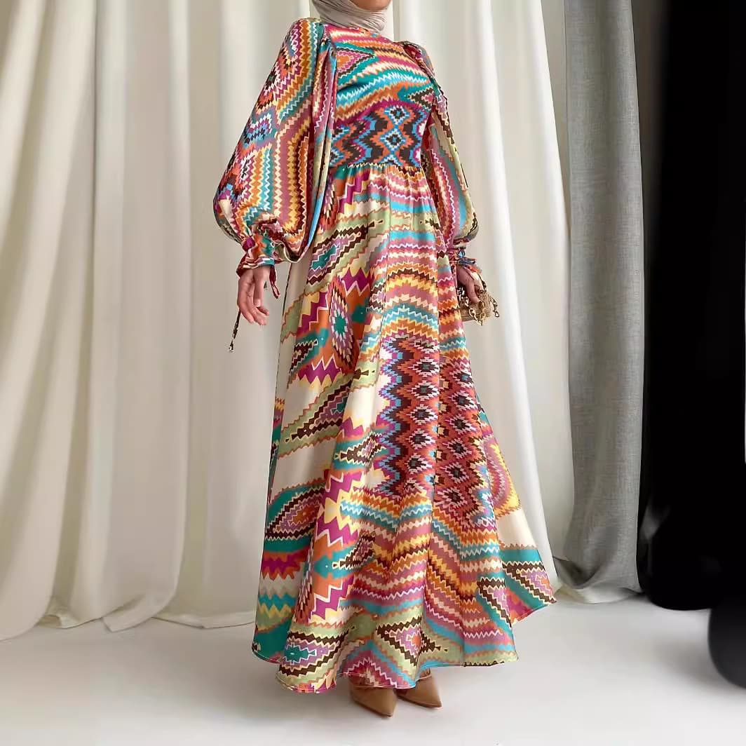 Women's Clothing new abstract print long stylish elegant loose Muslim dress