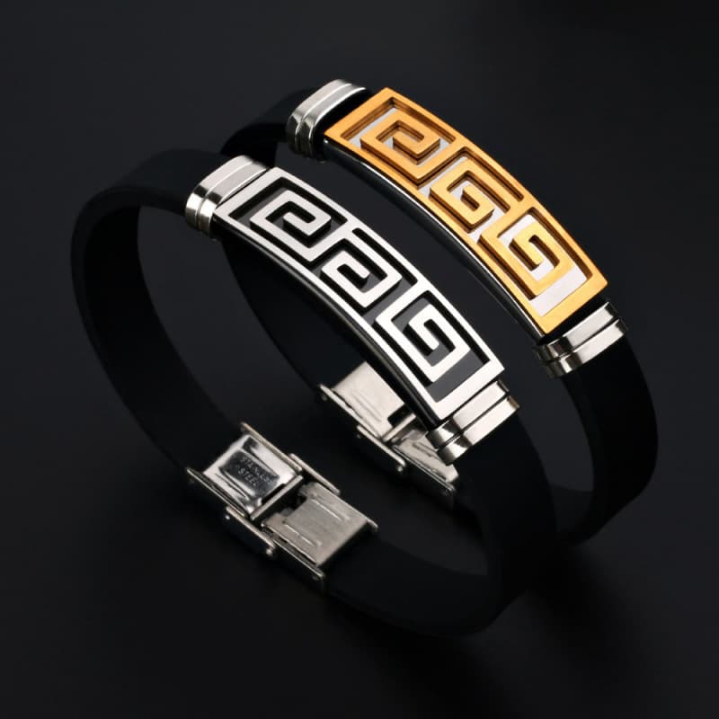 Stainless Steel Electroplated Silicone Old Silver Men's Bracelet Jewelry European And American Cross-border