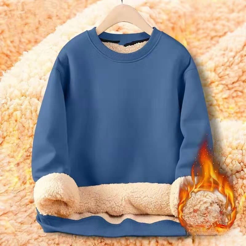 Autumn And Winter New Men's Solid Color Round Neck Lamb Wool Thermal Casual Sweater Men's Jacket