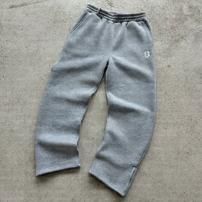 Pantalon streetwear Y2K unisexe coupe ample, logo brodé, noir/beige/gris - Taille basse, long en polyester