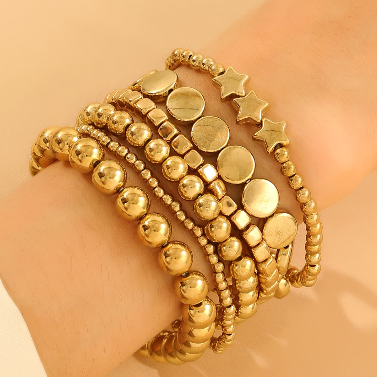 Sweet Cool Couples Beach Style Handmade Beaded Elastic Bracelet Star Round Beaded Bracelet suit Women
