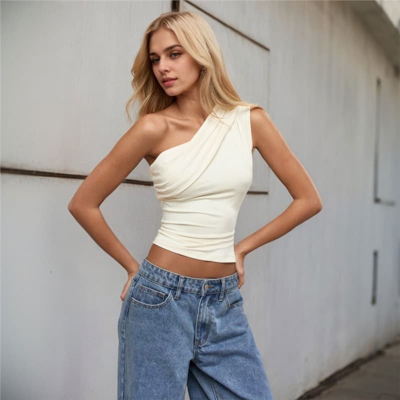 Women's Clothing Sexy One Shoulder T Shirt Spring And Summer New Style Oblique Collar Off Shoulder Pure Desire Top