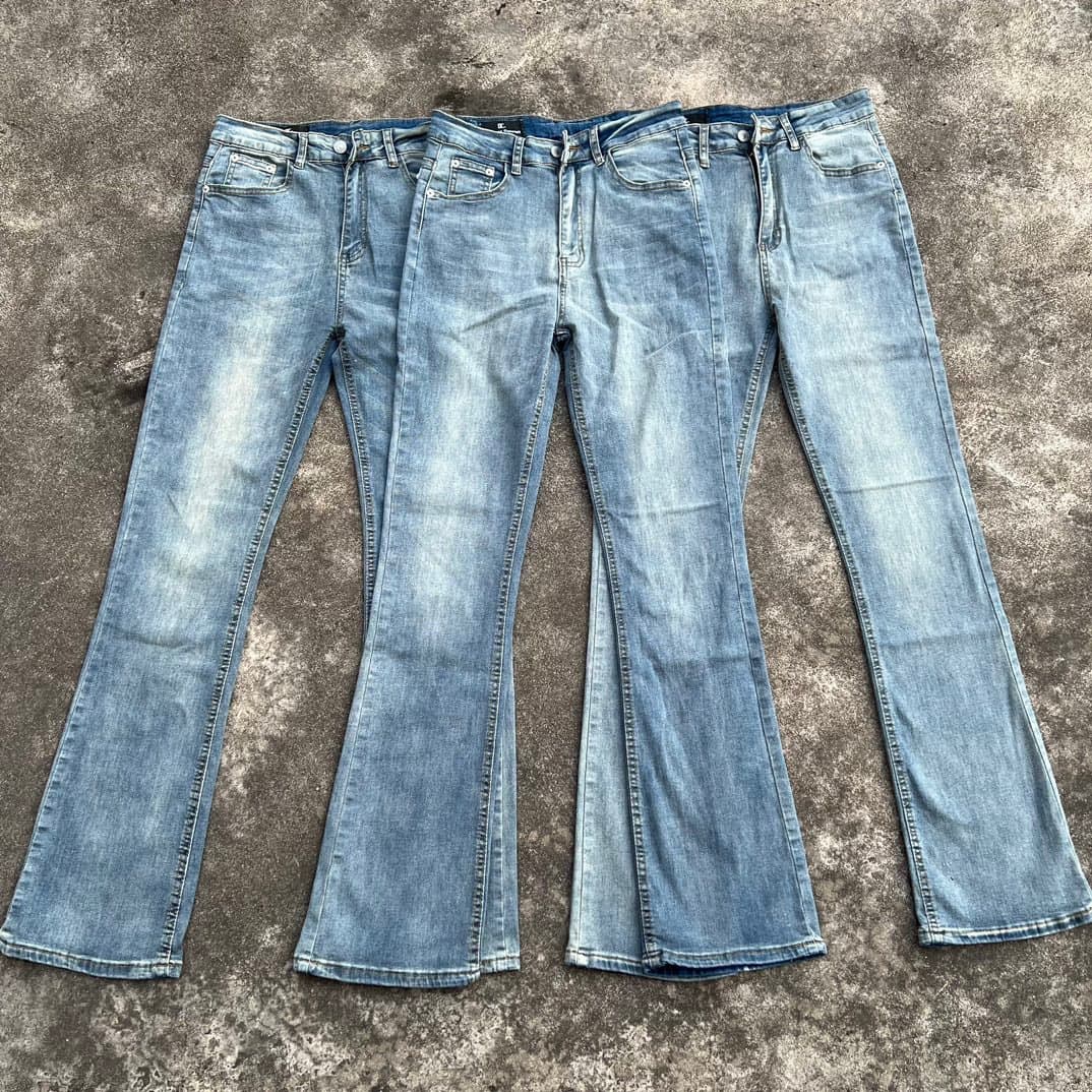 ​​Vintage Blue Washed Denim Jeans With Faded Lightning Stripe & Flared Hem For Cleanfit Style​​ Fashion Trends