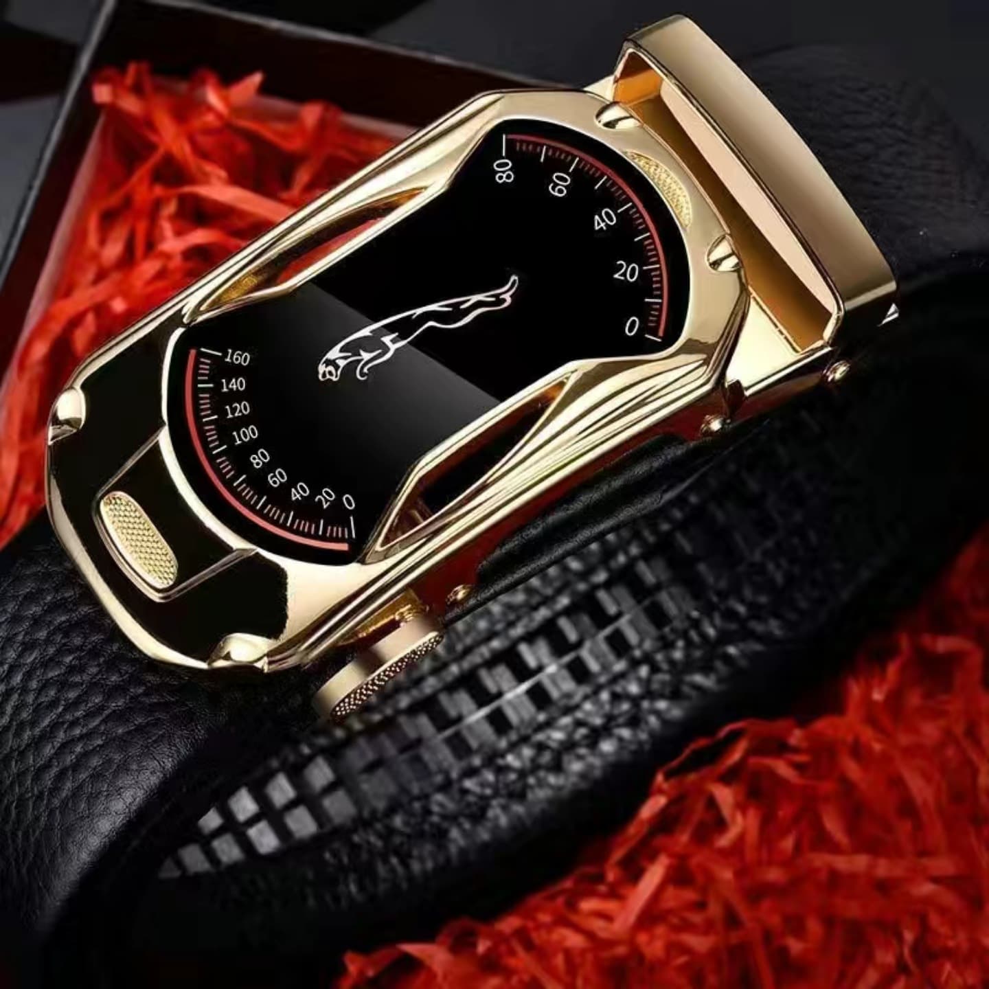 Sports Car Leopard Men's Business Automatic Buckle PU Leather Fashion New Trend Casual Jeans Belt