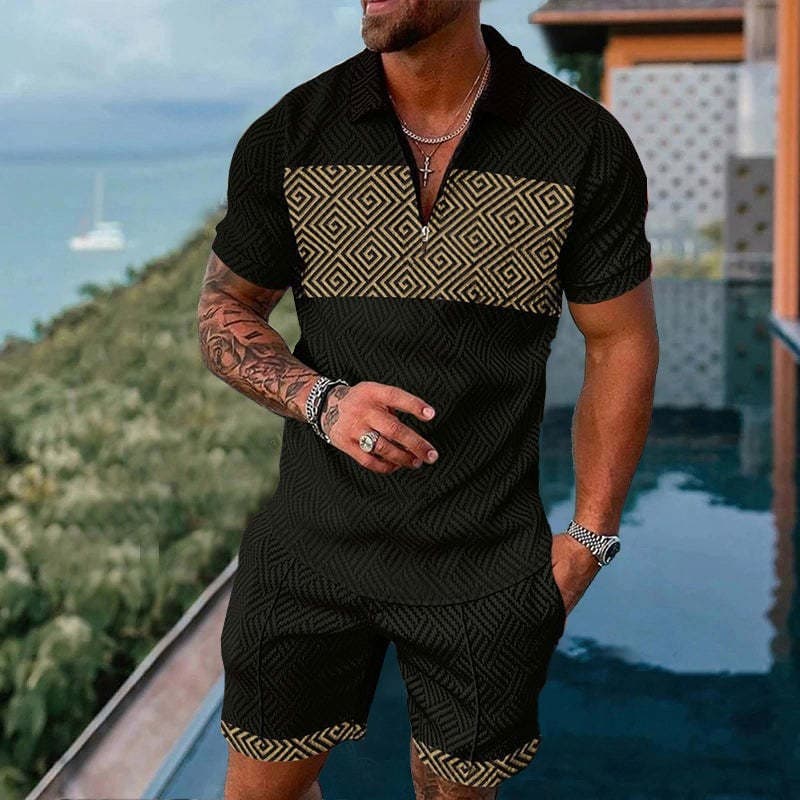 Men's polo shirt short-sleeved shorts two-piece sports and leisure men's suit