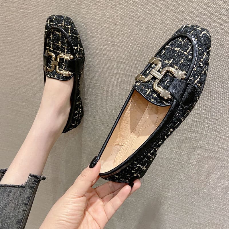Spring Leather Loafers, Women's Small Fragrant Style Flat Bottomed Round Toe Single Shoes, Soft Soled Grandma Bean Shoes