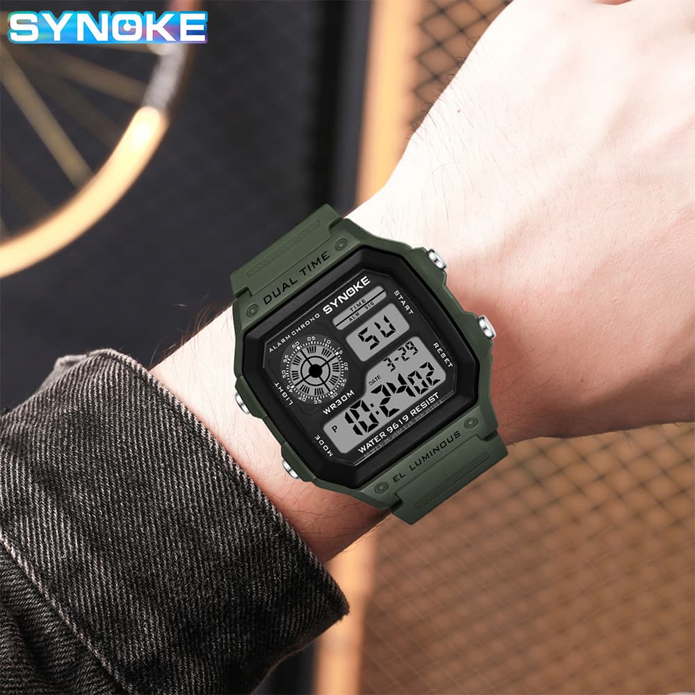 SYNOKE thin square classic student watch electronic watch luminous waterproof sports men's small square watch