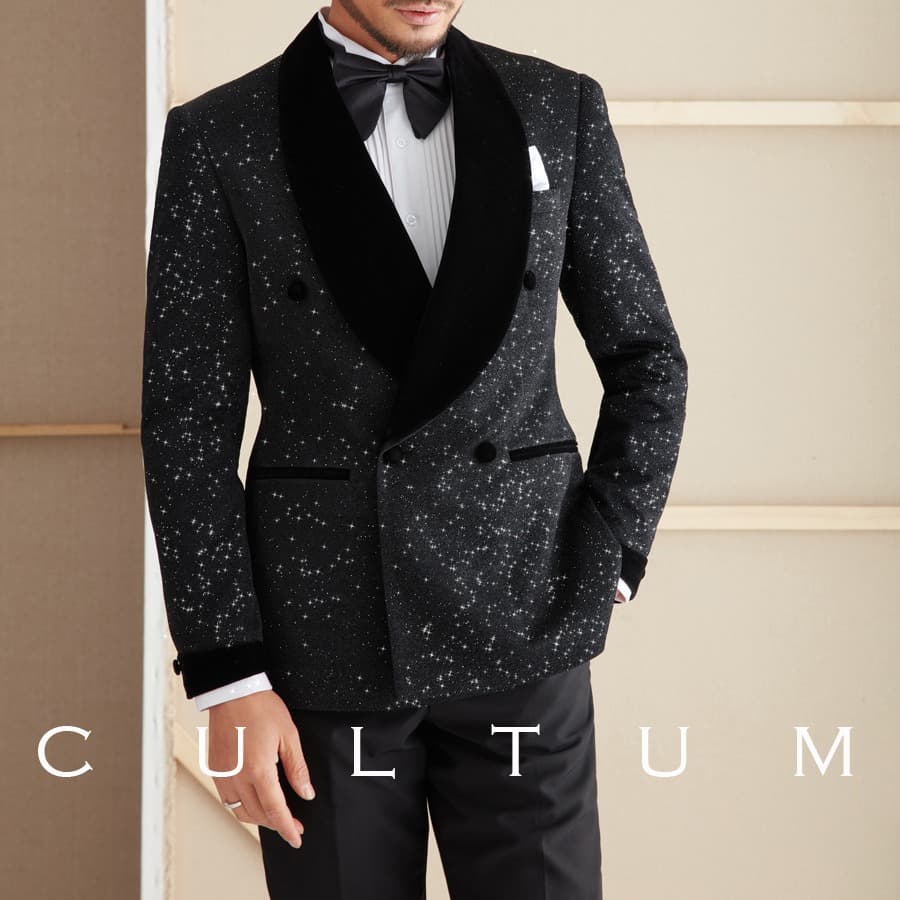 Men's Clothing Shiny Banquet Dress Suit Green Collar Double Breasted Host Groom Wedding Suit Two Piece Suit