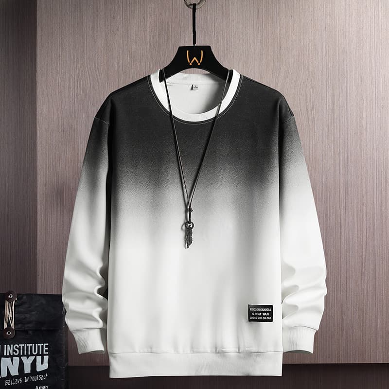 Men's Clothing men's new fashion brand spring and autumn long sleeved bottoming shirt top clothes casual gradient round neck sweatshirt men's style