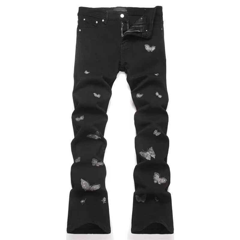 Men's Clothing High End Slim Fit Flared Jeans For Men Casual Black Trousers Style Stretchy Luxury Embroidered Teenagers