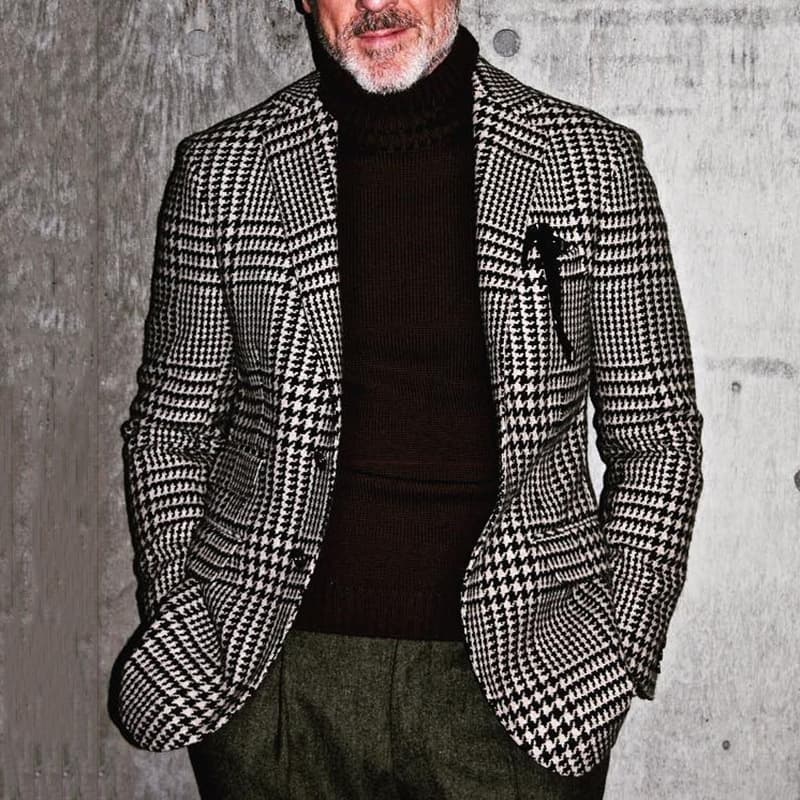 2025 Popular Men's Casual Suit Fashionable Business Top Single Breasted Slim Fit Grid