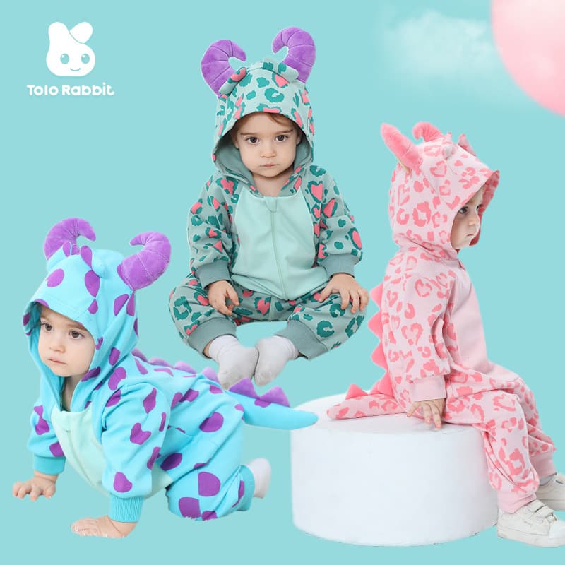 Qiletu New Spring Infant Baby Cute Pure Cotton Knitted Jumpsuit Polka Dot Little Monster Total Link