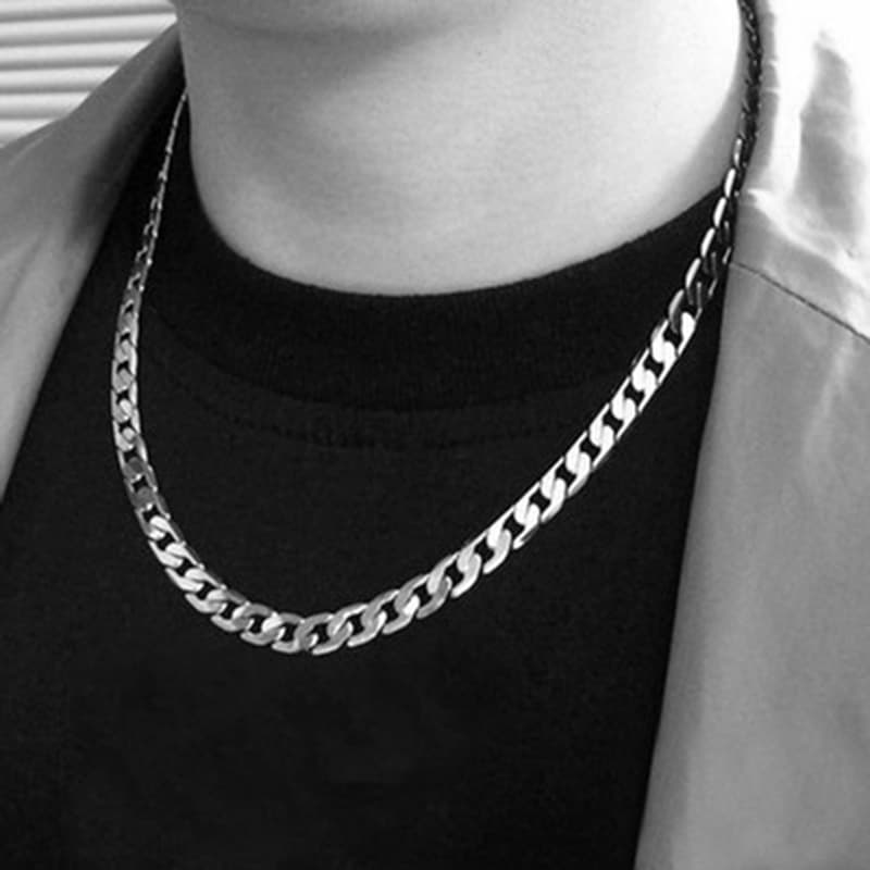 Titanium steel stainless steel hip hop NK necklace wide flat men and women thick and thin chain simple trend ins sweater chain with chain accessories
