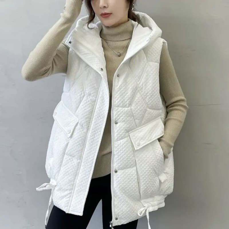 Women's Clothing Hooded Versatile Thickened Loose Flesh Covering Jacket Mid Length Down Cotton