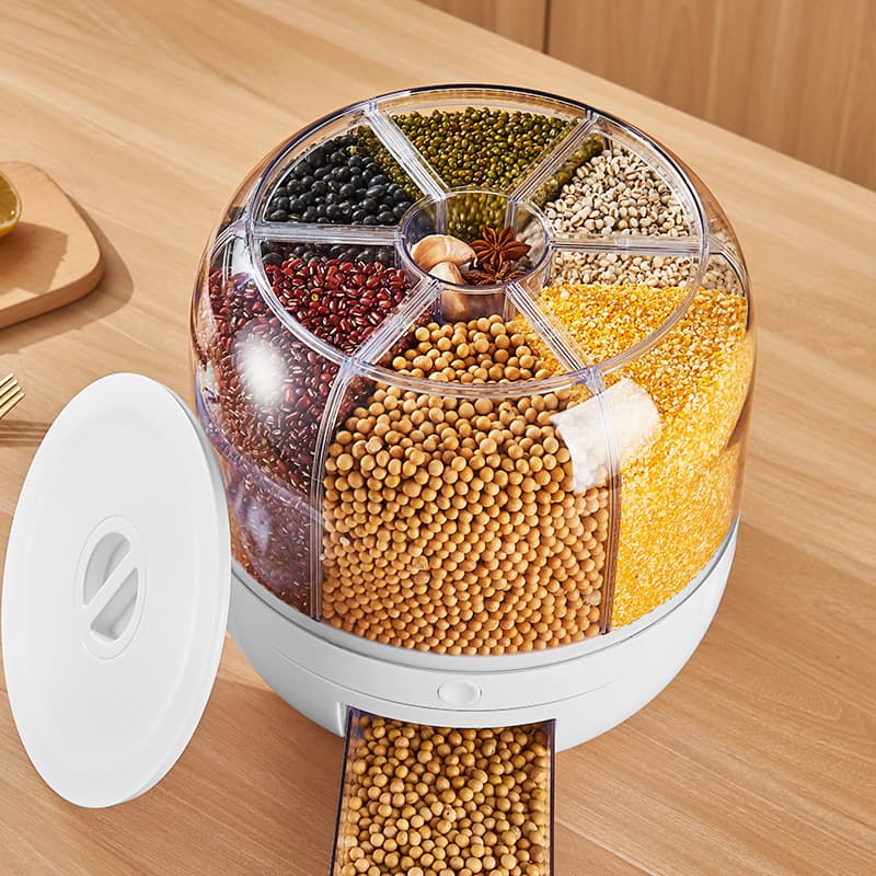 Large Capacity Rotary Rice Bucket Food Grade Plastic Compartment Rice Storage Box Moisture Proof Insect Proof Sealed Grain Storage