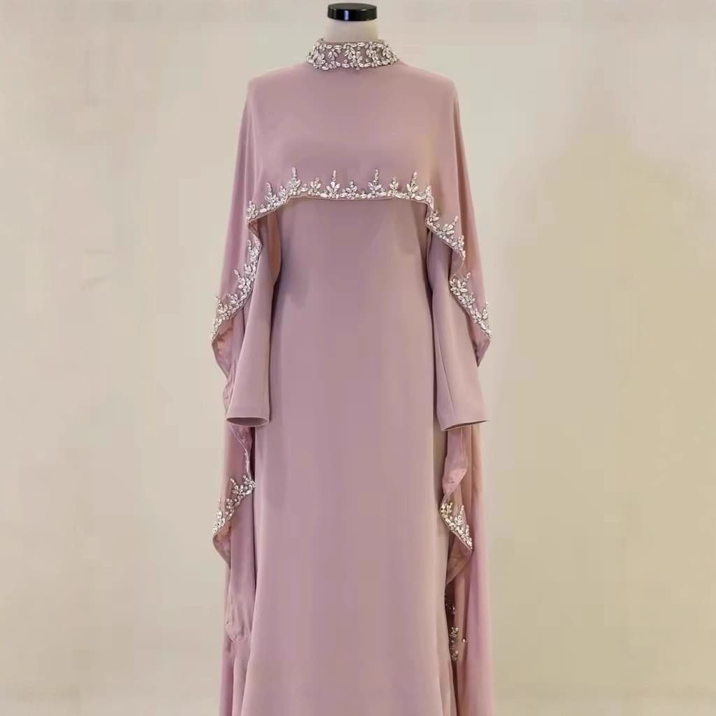 Fringe-Trimmed Modest Maxi Dress – Boho Muslim Long Dress (Pink/White/Blue, XS-XXL, Summer 2025 Collection)​
