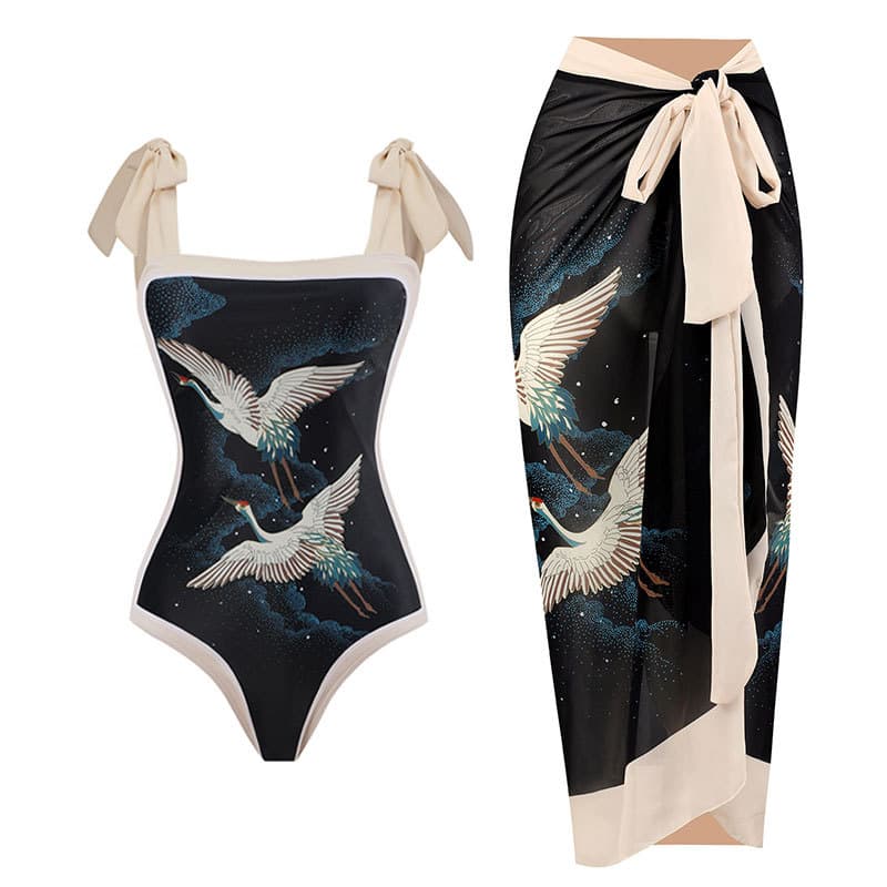 Swimwear Conservative One Piece Hot Spring Swimwear Set Women's Chiffon Cover Up