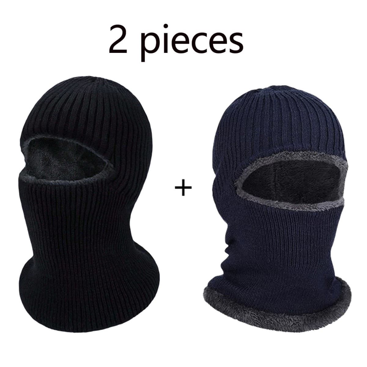 Thermal Knit Balaclava Hat With Fleece Lining - Windproof Face Mask For Skiing, Cycling & Winter Outdoor Activities (2-Pack, Unisex, Stretchy Fit)​