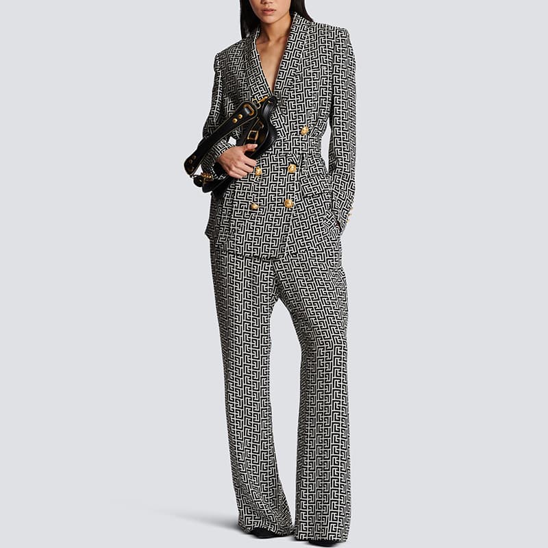Women's fashion double-breasted mid-length green fruit collar suit jacket