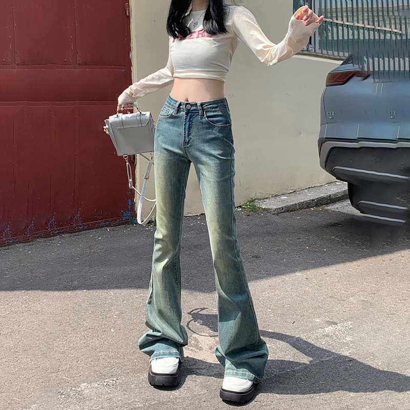 Women’s Clothing high street retro hot girl flared jeans for women high waist slim fit trendy all match bell bottom pants