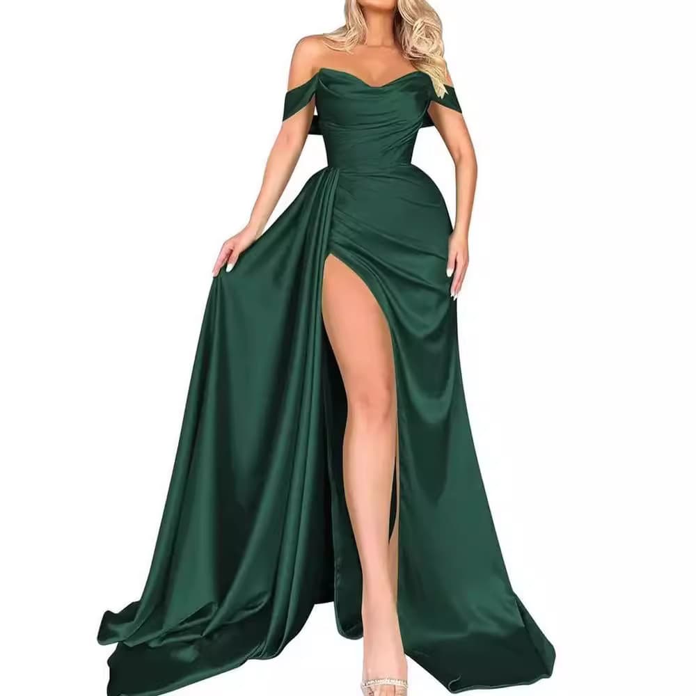 Women's Clothing Banquet High Slit Sexy Host One Shoulder Slim Party Evening Dress
