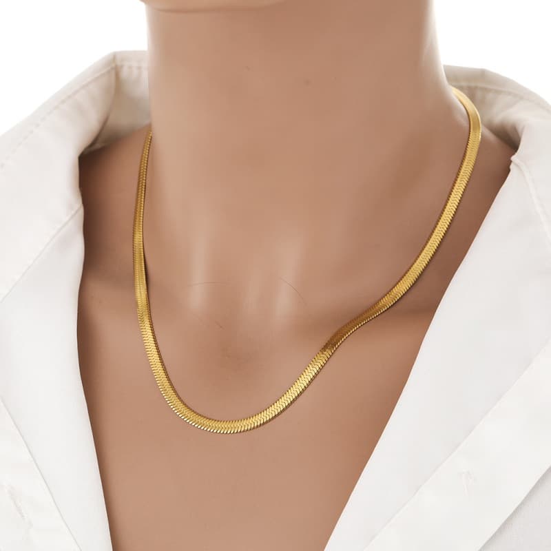 Collier chaîne en acier titane brillant avec os de serpent – Bijoux chaîne à lame résistante à la décoloration de style européen et américain