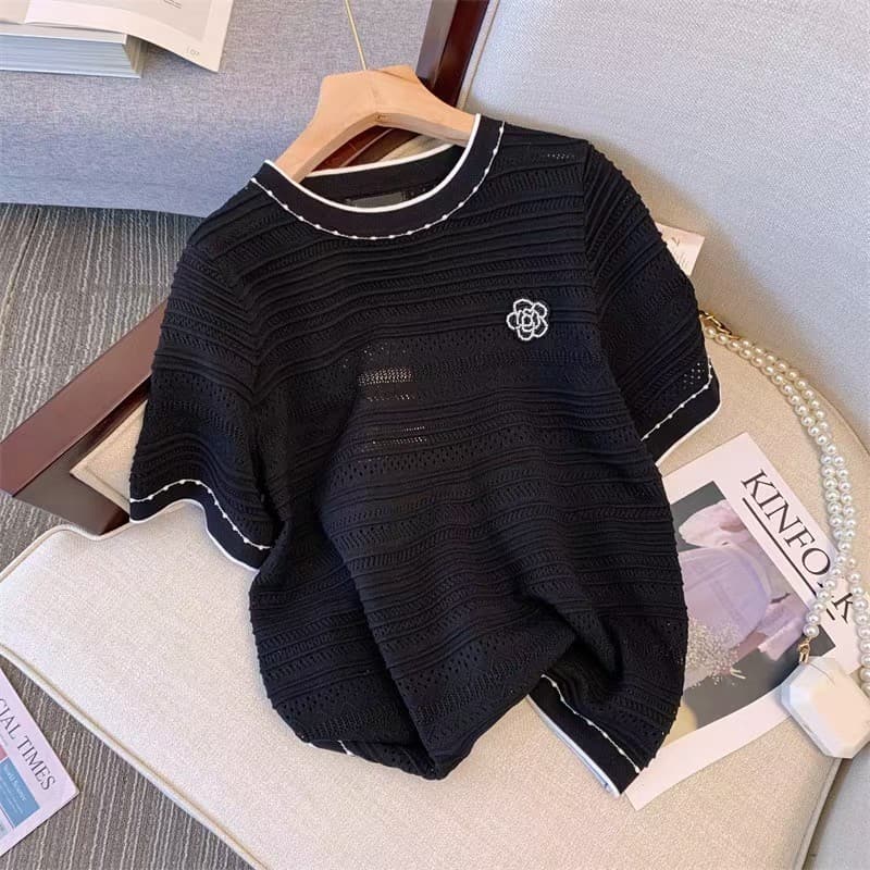 Women's fashion new style black short-sleeved top