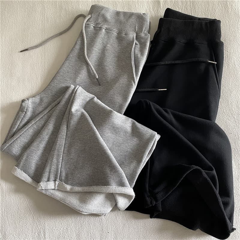 Women's High Waist Straight Leg Sweatpants With Raw Hem - Soft Cotton French Terry Joggers For Casual Wear, Loose Fit Wide Leg Lounge Pants In Grey