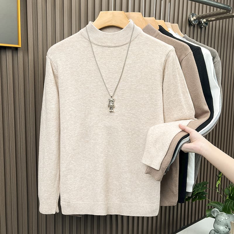 Men's Clothing Autumn And Winter Mid Neck Inner Wear Half High Collar Sweater Solid Color Knitted Sweater Bottoming Sweater