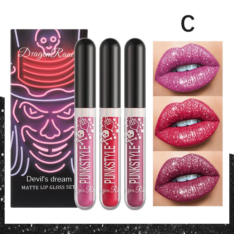 3pcs Liquid Glitter Lipstick Glitter Lip Gloss Diamond Shimmer Matte Lipstick Set Long Lasting High Pigment Glitter Halloween Party Makeup Gift