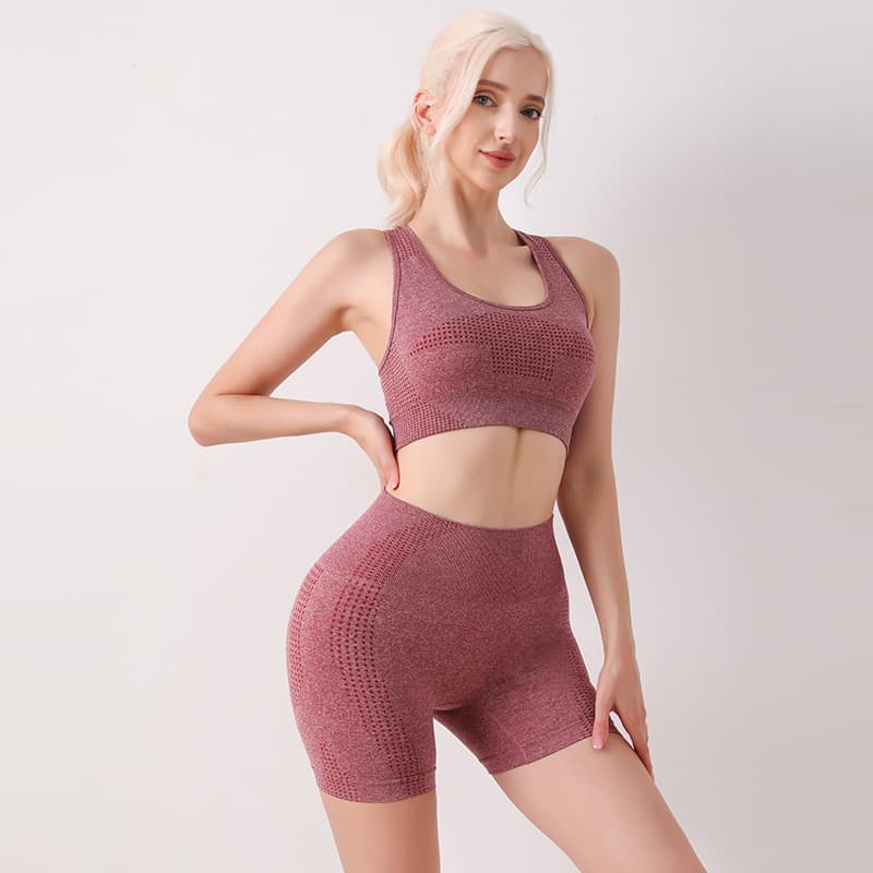 seamless Yoga Clothes Two-piece Vest Shorts Fitness Women's Backless Bra Top Set