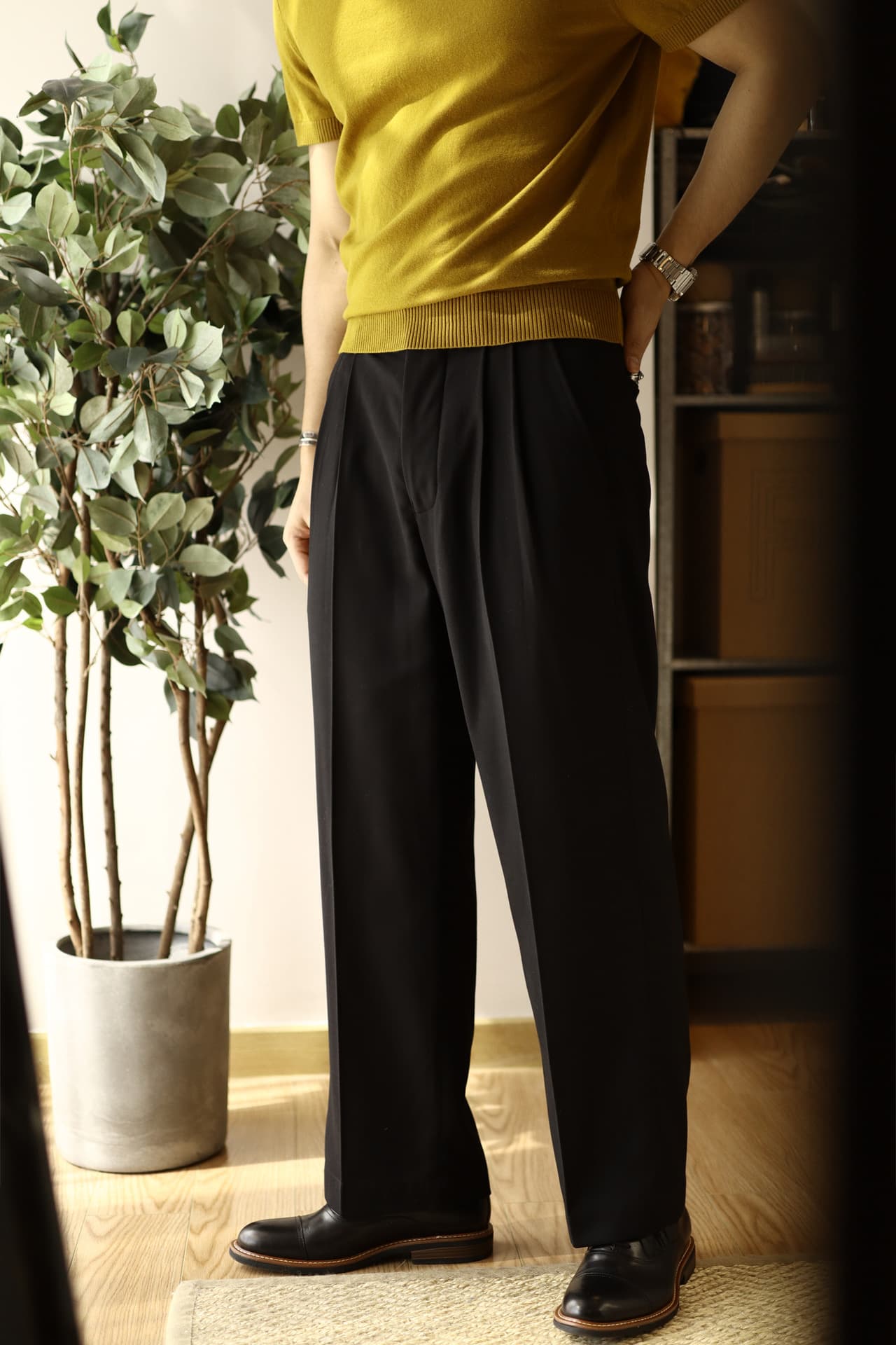 European Tough Guy Men's Pants Loose Straight Pants American Ironing Line Double Pleated Tooling Casual Suit Pants Business Commute