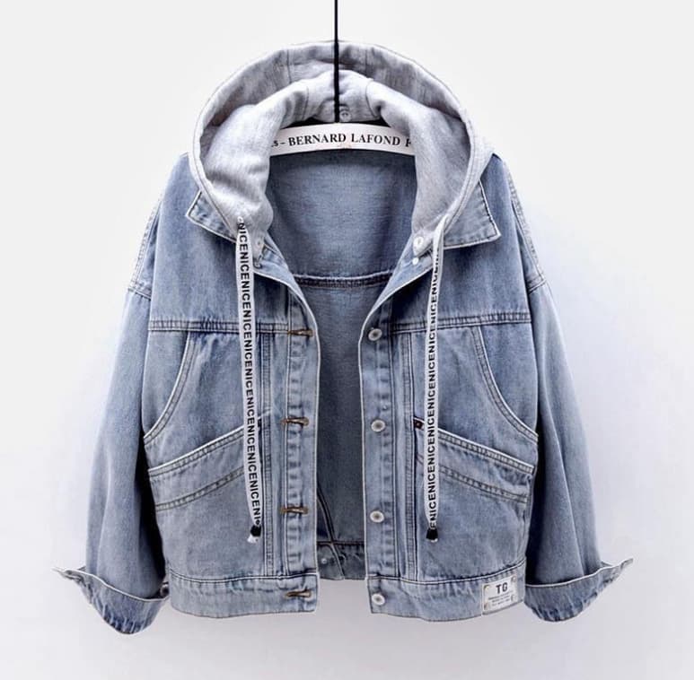 Women's Short Fashion Large Pocket Jacket Casual Top Hooded Denim Jacket