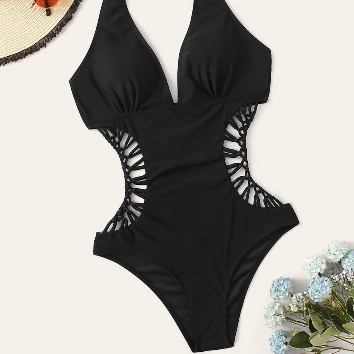 Women's Clothing Swimsuit Women's One Piece Solid Color Lace Up Hollow Sexy Backless Bikini Beach Vacation Swimsuit