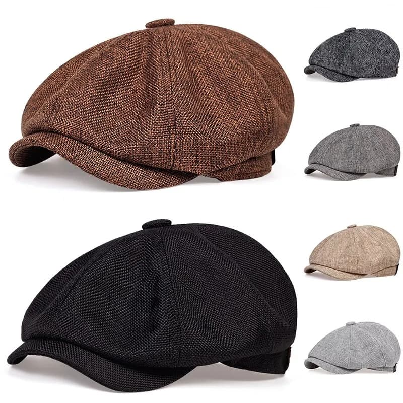 Octagonal spring and summer thin linen breathable duckbill for men's beret painter hat