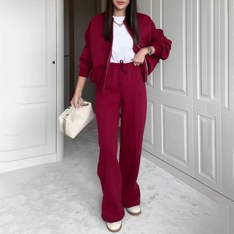 Minimalist Zip-Up Hoodie & Straight-Leg Pants Set – Breathable Lounge-to-Street Outfit (S-XXXL, Wine Red/Dark Blue/Black/Taupe/Cream/Light Grey)​