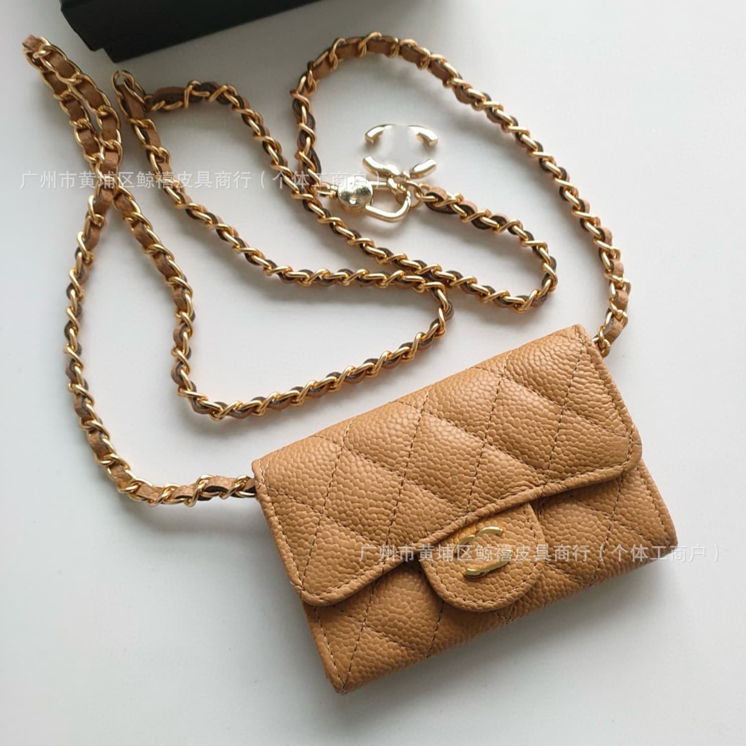 Porte-monnaie classique à rabat en cuir caviar, mini porte-cartes, sac banane matelassé, porte-cartes