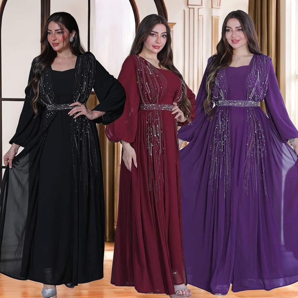Women's Clothing Hot Diamond Belt Long Gown Evening Dress Long Skirt
