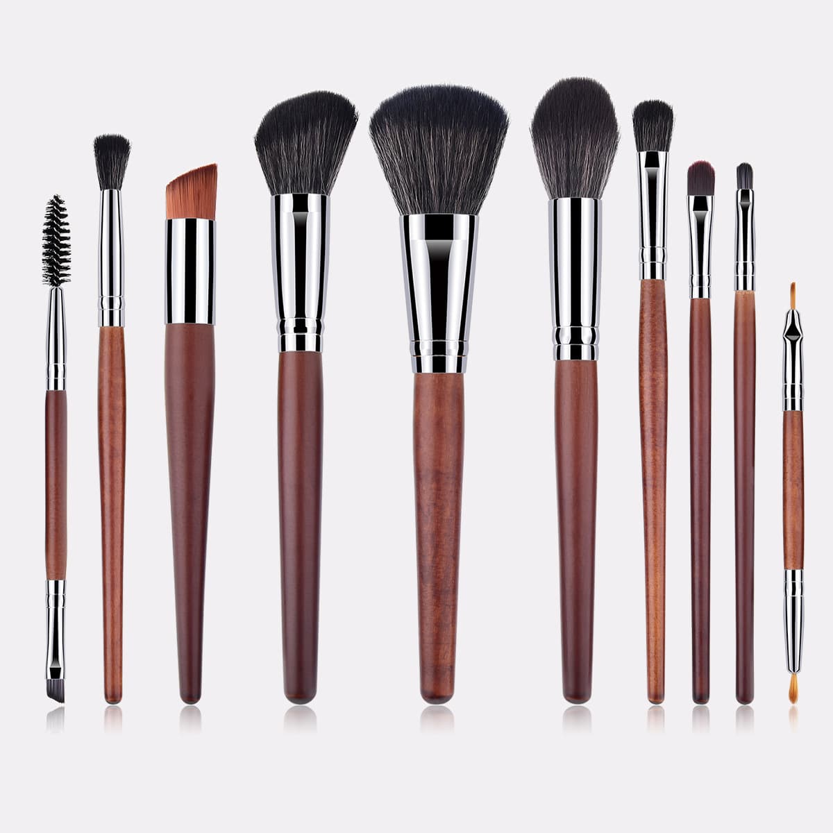 10 mahogany color makeup brush set