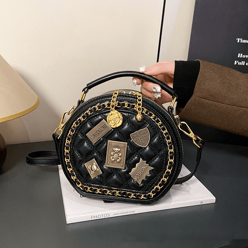 Xiaoxiangfeng Bag New Korean Version Fashionable Personality Splicing Trend Single Shoulder Women's Crossbody Small Round Bag
