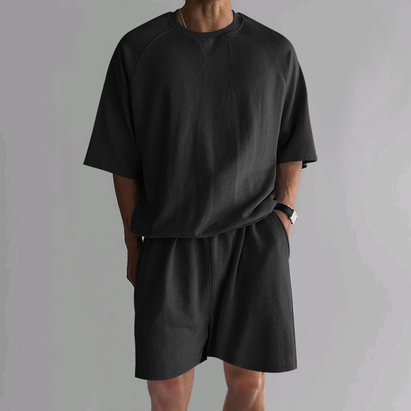 Men's Clothing Summer Fashion Men's Solid Color Casual Sports Loose Short Sleeved Shorts Suit